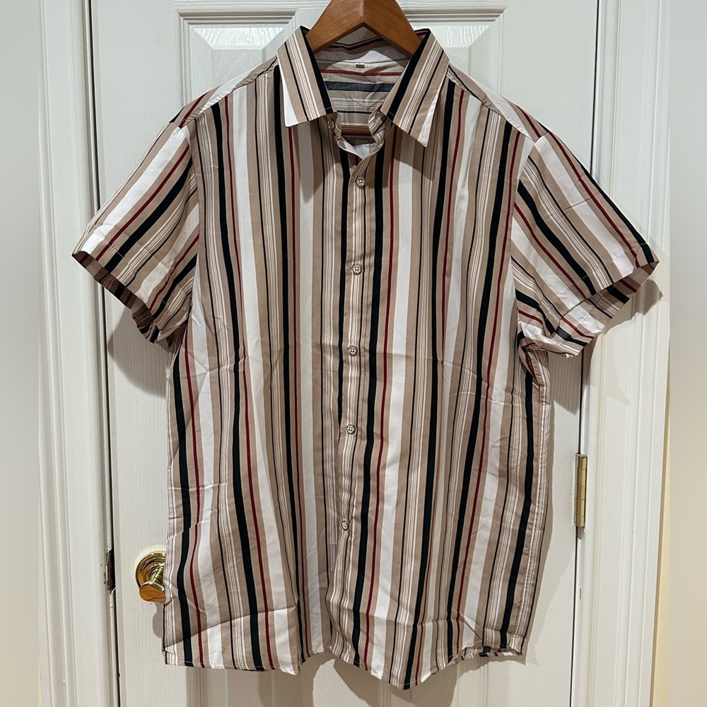 SHEIN Striped Short Sleeve Men's Shirt, Size Large